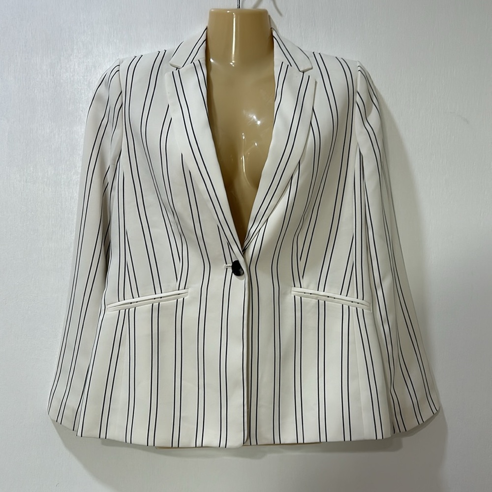 TALBOT WOMENS BLAZER JACKET COAT STRIPE WHITE BLACK SIZE 2P